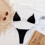 2026 Sexy Bikini Women Swimwear Swimsuit Black Triangle Hollow Halter Knotted Beach Bikinis Set Bathing Suit Metal Ring Decor
