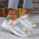 Lightweight Printed Slip On Flats Shoes Women Comfort Breathable Mesh Platform Sneakers Woman Plus Size Knitted Walking Shoes