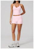 Summer 2Pcs Yoga Sets Women Camisole Slimming Sports Tank Top Pleate High Waist Shorts Fitness Suit Gym Running Excersize Wear