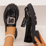 Fashion Metal Decor Platform Loafers Women 2026 Slip On Thick Sole Oxford Shoes Woman Plus Size Snake Pattern Pu Leather Shoes