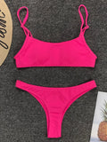 Sexy Neon Yellow Ribbed Brazilian Bikini Women Swimwear Female Swimsuit Two-pieces Bikini Set High Cut Bather Bathing Suit Swim