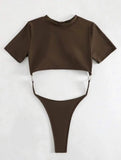 XS - L Mini Micro Thong Short Sleeve One Piece Swimsuit Women Female Swimwear Cut Cut Monokini High Cut Bathing Suit Swim Lady