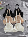 3PCS Basic Solid Women's Underwear Set Seamless Push Up Bra Comfortable Thin Strap Underwire Lingerie