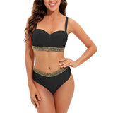 2026 Sexy Bikini Women Push Up Swimwear Swimsuit Gold Wavy Edge Patchwork High Waist Bikinis Set Bathing Suit Biquinis Feminino