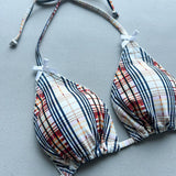 New 2026 Women's Micro Bikini Set Plaid Print Neck Lace-up Backless Biquini Beachwear Sexy Push Up Thong Low Waist  Bathing Suit