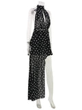 Ahagaga Fashion Maxi Dresses Women Sexy Halter Neck Hollow Out High Split Polka Dot Print Elegant Party Vacation Beach Vestidos