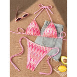 Printed Halter Bikini Female Swimsuit Women Swimwear Two-Pieces Bikini Set High Leg Cut Strappy Bather Bathing Suit Swim V8176