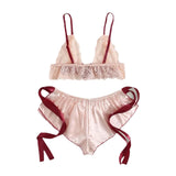 Women's 2 Piece Pajama Sets Lingerie Solid Color Bow Bandage Bra Camisole with Shorts Sexy Loungewear Summer