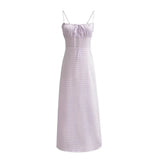 Foridol Spaghetti Strap Tie Up Plaid Dress Women Summer Beach Midi Sundress Strapless Retro Pink Short Vestidos Female Dress