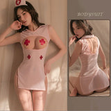 Erotic Transparent Cosplay Nurse Sexy Costumes Open Bra Mini Dress Temptation Lingerie Set Sensual Intimates Women