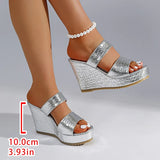 Chunky Wedges Gold Sandals Women Plus Size 42 High Heel Platform Slippers Woman Snake Pattern Pu Leather Summer Sandles Female