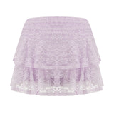 Womens Mini Skirt Lace Flower Low Waist A-Line Layered Ruffled Skirt for Daily Party Club