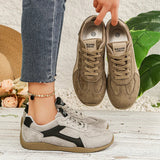 Fashion Gray Suede Flats Sneakers Women Non Slip Lace Up Platform Sneakers Woman Comfortable Thick Sole Sports Running Shoes