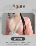 Women Sexy Lingerie Hanfu Dress Cosplay Costume Deep V Erotic See-through Pink Chinese Ancient Style Temptation Dresses