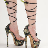 New Design Sunflower Jelly PVC Women Platform Sandals Fashion Leaf Lace Up 16CM Super High Heels Banquet Dress Shoes Pink