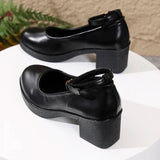 Black Thick Heeled Mary Jane Shoes Women Plus Size 42 Ankle Buckle Platform Pumps Woman Office Pu Leather High Heels Shoes Mujer
