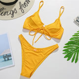 Ribbed Underwired V-Bar Bikini 2026 Women Swimsuit Female Swimwear Two Pieces Bikini Set Knotted Push Up Bathing Suit Swim Lady