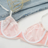 New Women's Underwear Set Lace Pink Flower Sexy Ultra Thin Underwear 2-piece Set Bra And Thongs Push Up Bra MR2643