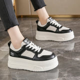Pu Leather Thick Bottom Sneakers Women 2025 Breathable Platform Vulcanised Shoes Woman Womens All Match Lace Up Casual Sneakers