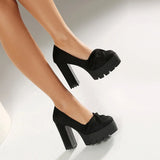 Plus Size Cross Soft PU Upper Platform Ultra Coarse Heel Shallow Breathable High Heels Office Women's Shoes