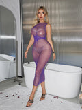 Alluring One-piece Sleepwear Hip-hugging Skirt Sexy Mesh Outfit Backless Sleeveless Bodysuits Transparent Pure Desire Charm 66EJ