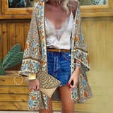 Bohemian Sun Protection Long Blouse Women Cardigan Floral Print Batwing Sleeve Summer Cardigan for Daily Wear