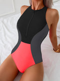 2026 Sporty Slim Swimsuit Women One Piece Zipper Sleeveless Swimwear Female Sexy Bather Bathing Swimming Swim Suit Beachwear XXL
