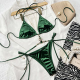 2026 New Sexy Bikini Green Diamond Rhinestone Swimwear Swimsuit Women Halter Bikinis Set Bathing Suit Beach Bikini Luxe Female