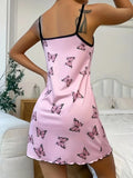 Women Butterfly Print Spaghetti Strap Nightgown Sexy Slip Sleep Dress Summer Pajama Dress Ladies Loungewear Nightwear Sleepwear