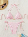 Embroidery Mesh Lace Halter Bikini Female Swimsuit Women Swimwear Two-pieces Bikini Set High Cut Bathing Suit Swim Beach Wear