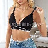 Sensational Black Sweetheart Bra With Adorable Sweet Embroidery And Lace Trim For Top Charming Thin Letter Print Vest YO2O