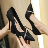 High Heels Women with  Spring and Autumn Pointy Women's Shoes Dress Wedding Shoes Temperament Banquet Single Shoes
