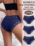 3PCS/Set Women's Sexy Lace Panties High Waist Hollow Out Briefs Breathable Underwear Female Elastic Soft Lingerie XS-XXL