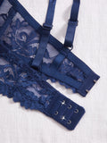 3Pcs Floral Lace Women's Underwear Set Daily Push-Up Bra Rhinestone Breathable Mesh Bra for Women