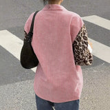 2026 New Women's Loose Casual Leopard Stripe Patchwork Long Sleeve Shirt with Pockets Turn Down Collar Blouse Top