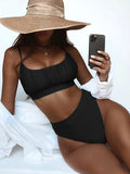 2025 Wrinkled Ruched High Waist Bikini Women Swimsuit Female Swimwear Two Pieces Bikini Set High Cut Bathing Suit Swim Beachwear