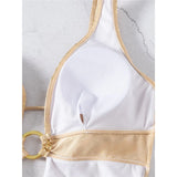 Sexy Golden Deep V Neck High Cut Leg Backless One Piece Swimsuit Women Swimwear Female Monokini Bather Bathing Suit Swim V6690