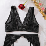 Lace see-through body shaping sexy three-point bra split three-piece set