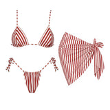 Striped 3Pcs Bandeau Biquini 2026 Women Sexy Swimsuit Push Up Swimwear Female Swimming Suits Low Waisted Bathingsuit Beachwear