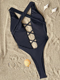 Deep V Neck Criss Cross Backless One Piece Swimsuit Women Thong Swimwear Female High Leg Cut Monokini Bather Bathing Suit Swim