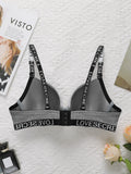 Women's Grey Bra With Letter Band Design 3/4 cup Pull Up Sexy Lingerie Solid Color All Season Brassiere R8809