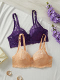 2Pcs/Set Lace Bra for Women Sexy Underwire Push-Up Bra Breathable Mesh Thin Soft Lingerie Adjustable No Lining Women's Bra