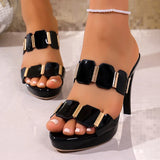 10 High Heels Platform Sandals Women 2026 Summer Metal Decor Stiletto Heel Party Shoes Woman Elegant Pointed Toe Sandles 35-41