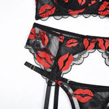 Toucheart Sexy Bra Lingerie 2-piece Set Mesh Transparent Bodysuit Heart Embroidery Lace Hollow Underwear Sexy Bras Body Femme