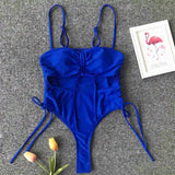 Sexy Lace Up Tummy Cut Out Monokini One Piece Swimsuit Women Swimwear Female Leopard Thong Bather Bathing Suit Swim Wear V1290