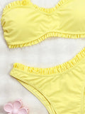 DEKA Ladies Yellow Bikini Set Bow Tie Sexy Swimsuit Tankini Fashion Ruffled Bikini Swimwear Women Swimming Suit Summer Beachwear