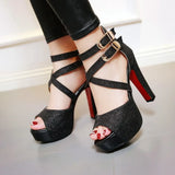 Women's Sandals Summer New Style Fashion Fish Mouth Open Toe Buckle Thick Heel High Heel Women's Shoes Plus Size 33-43 High 11cm