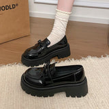2025 Bowknot Decor Platform Loafers Women Fashion High Heel Jk Pu Leather Shoes Woman Korean Slip On Thick Sole Shoes Female