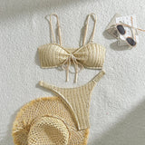 Wrinkled Crinkled Knotted Bikini Women Swimwear Female Swimsuit Two-Pieces Bikini Set Brazilian Bather Bathing Suit Swim V5709