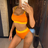 New Sexy Ribbed Splicing Female Swimsuit High Waist Bikini Women Swimwear Two-pieces Bikini Set Bather Bathing Suit Swim V2329